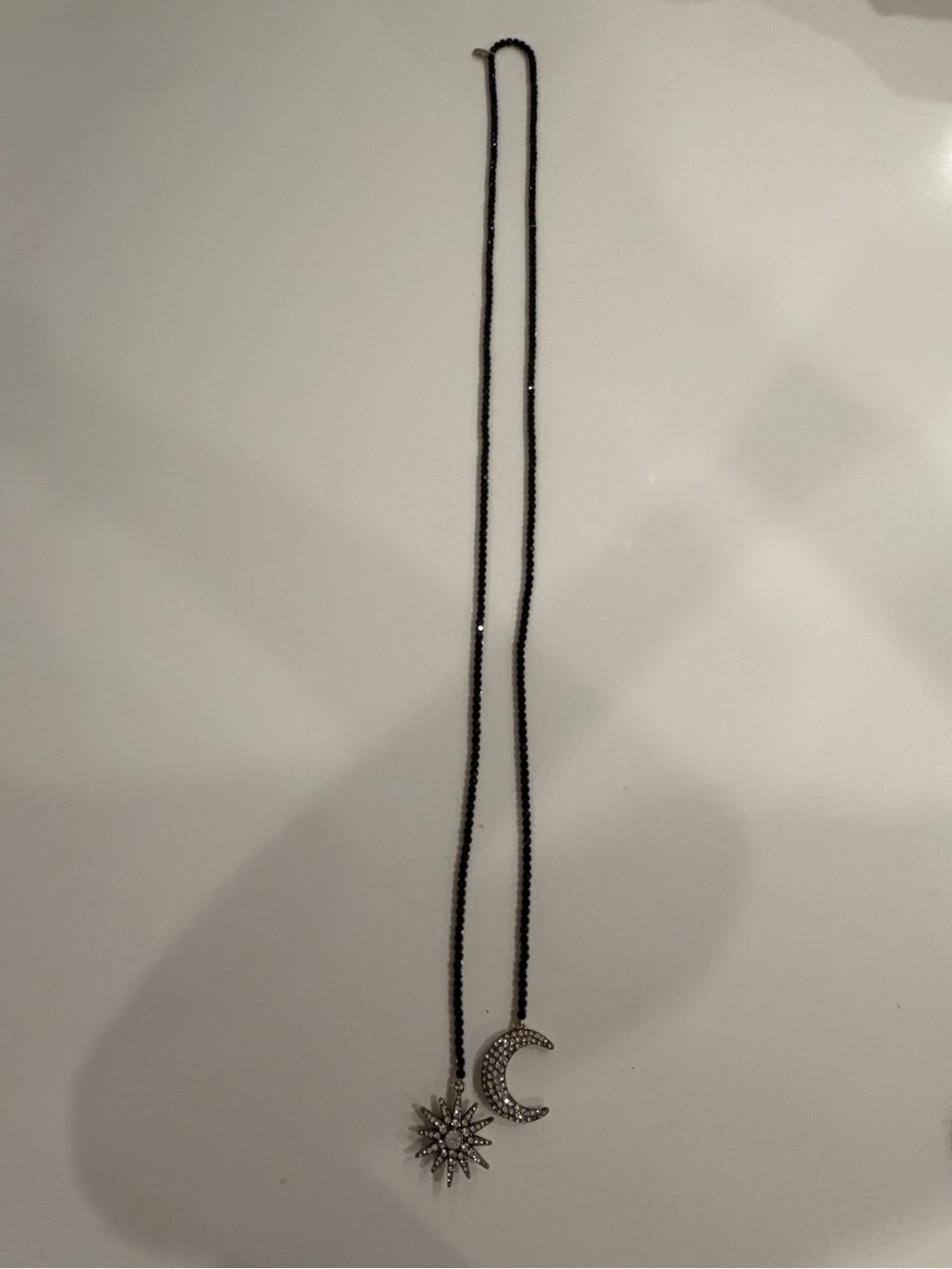 Vintage Heidi Daus - Moon & Star Pendant Necklace - Black Bead Chain